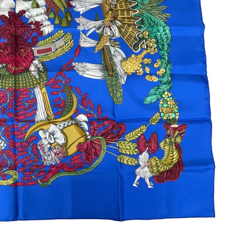 Hermes Scarf Silk Carre 90 Chapeau Hat Off Blue — view 5