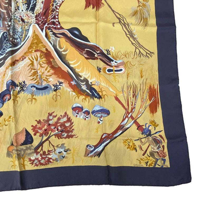 Hermes Carre 90 Scarf Silk Kuggor Tree Brown — view 5