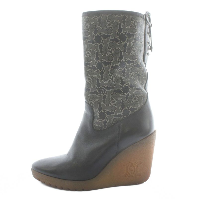 Celine Long Boots Leather Wedge Sole Carriage Pattern All Over Triomphe — view 2