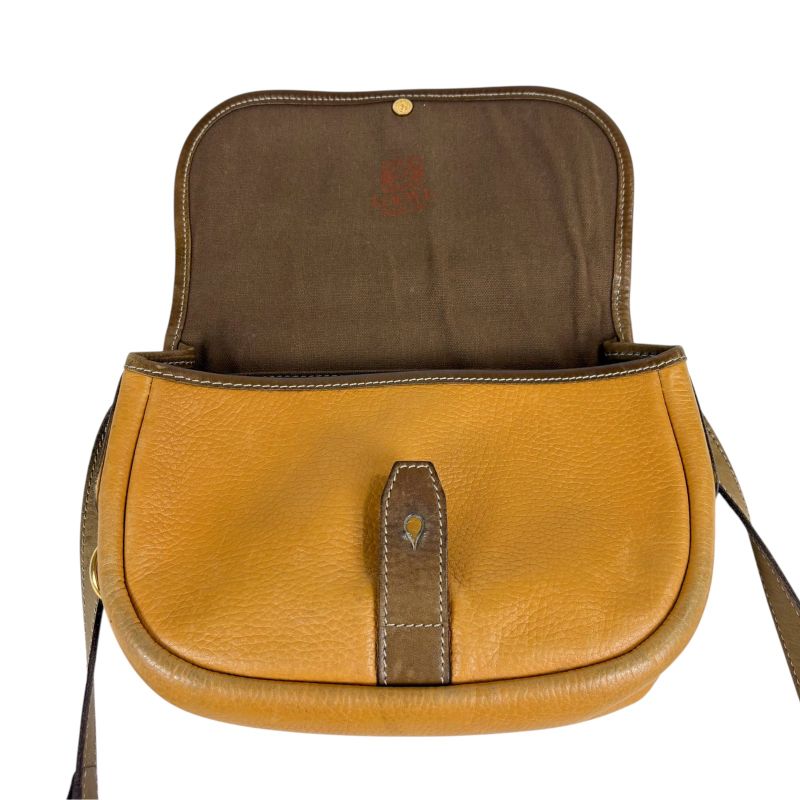 Loewe Anagram Logo Mini Shoulder Bag Yellow Beige Leather Vintage