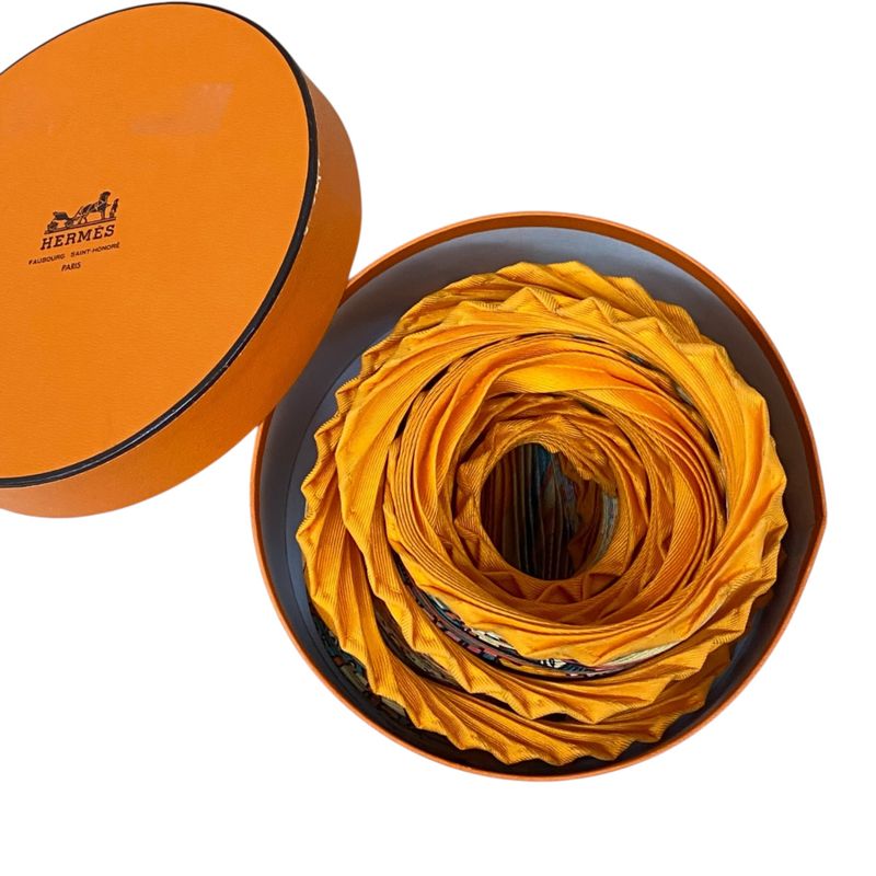 Hermes Silk Scarf Pleated Persepolis City Orange Box — view 2
