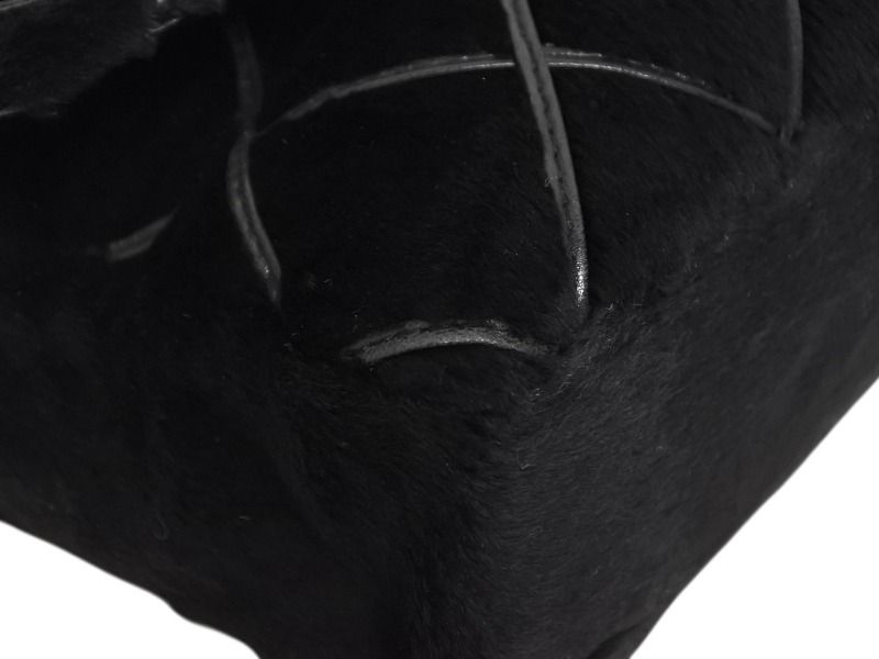 Chanel S Chain Shoulder Bag CC Logo Rabbit Fur Calf Hair Black Gold — view 8