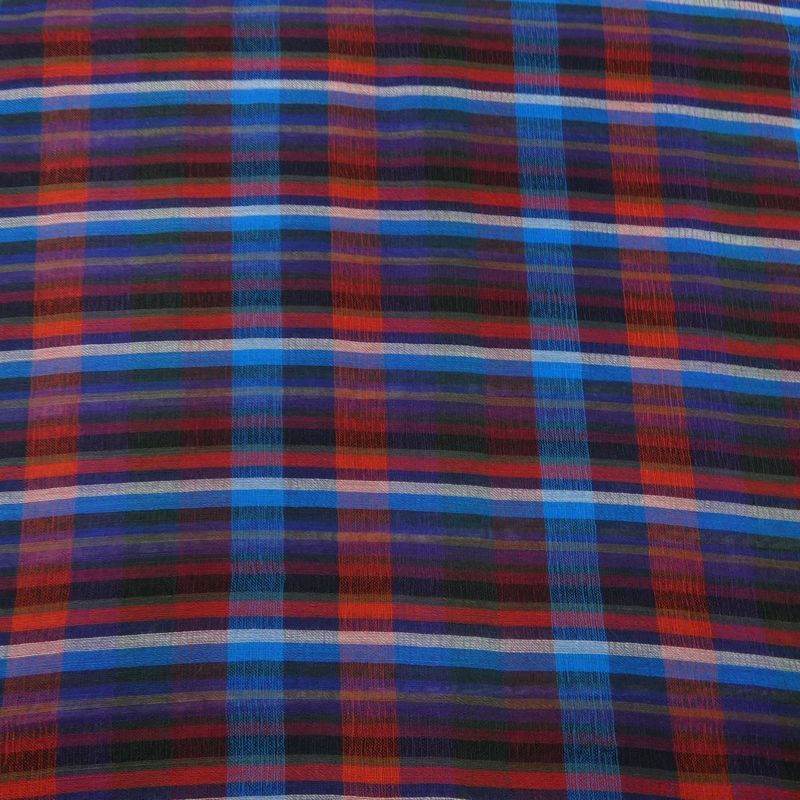 Hermes Striped Plaid Blue Red Stole — view 4