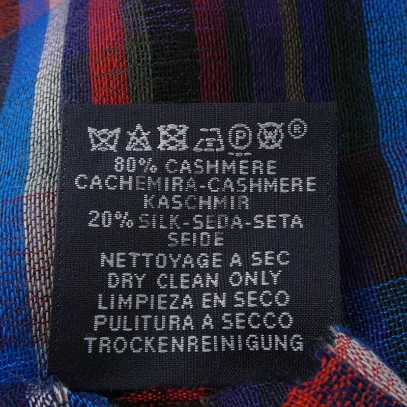Hermes Striped Plaid Blue Red Stole — view 3