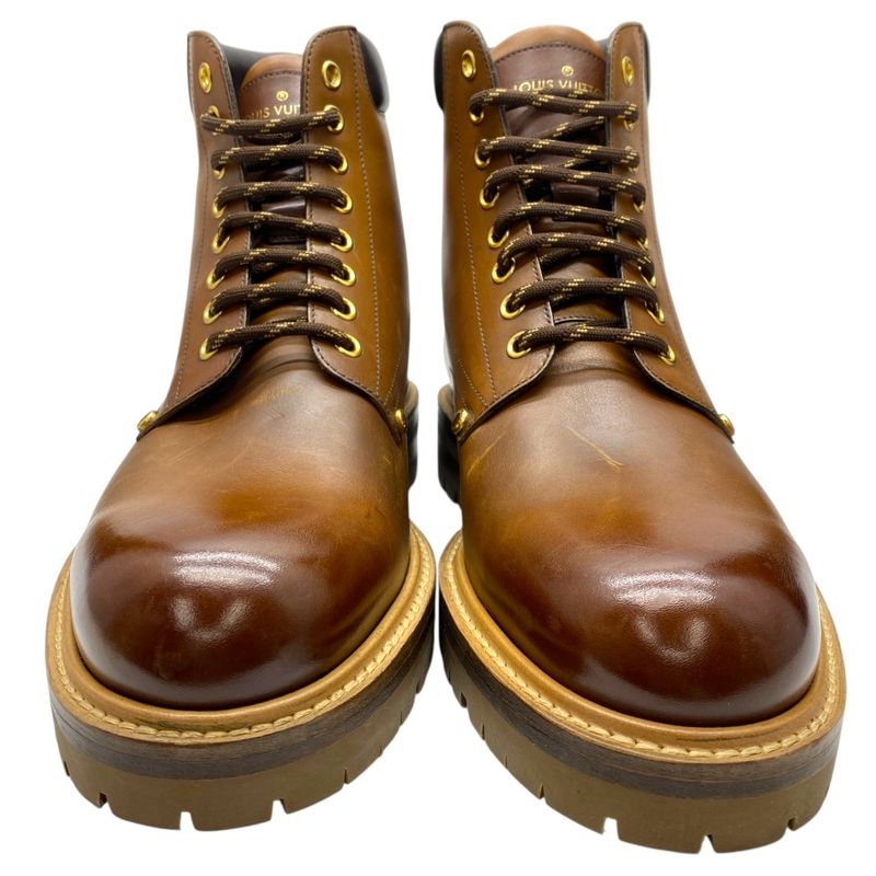 Louis Vuitton Line Ankle Boots Short Brown Logo Leather Mt0168 — view 2