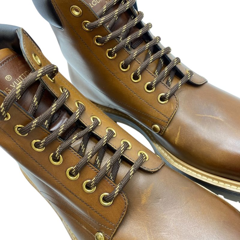 Louis Vuitton Line Ankle Boots Short Brown Logo Leather Mt0168 — view 6
