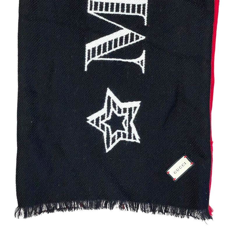 Gucci Muffler Shawl Guccify Magnetismo Reversible Large Logo Wool Red Scarf — view 2