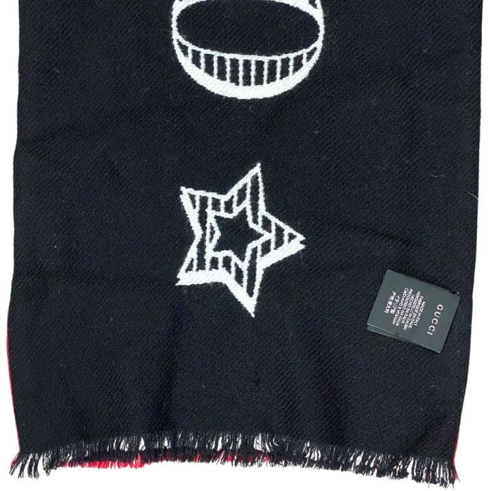 Gucci Muffler Shawl Guccify Magnetismo Reversible Large Logo Wool Red Scarf — view 5