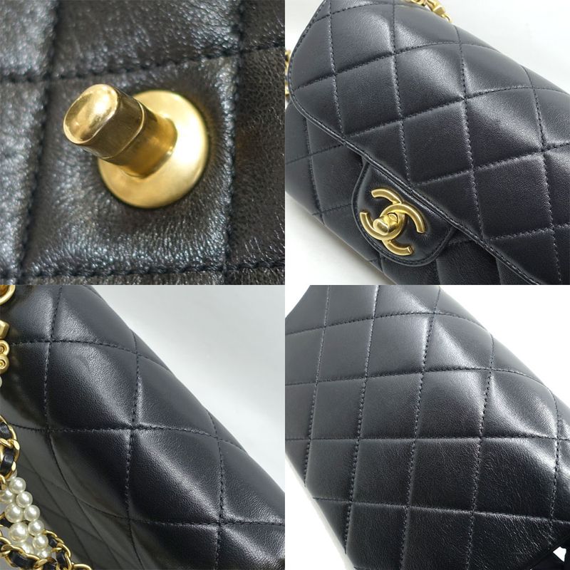Chanel Mini Quilted Shoulder Bag Leather Pearl BK Gdhardware Random — view 9