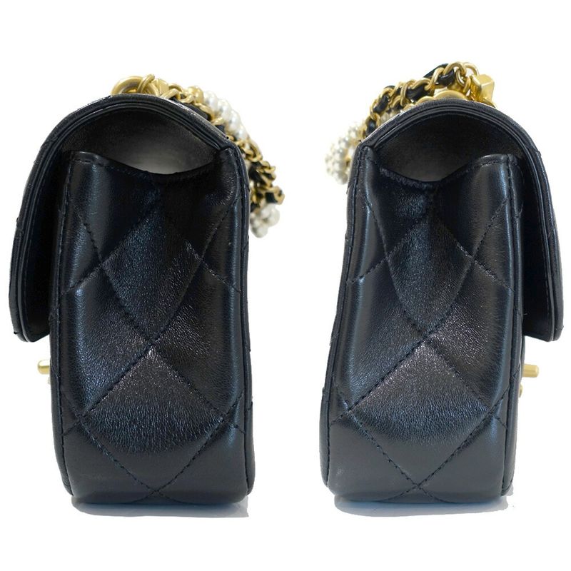 Chanel Mini Quilted Shoulder Bag Leather Pearl BK Gdhardware Random — view 4