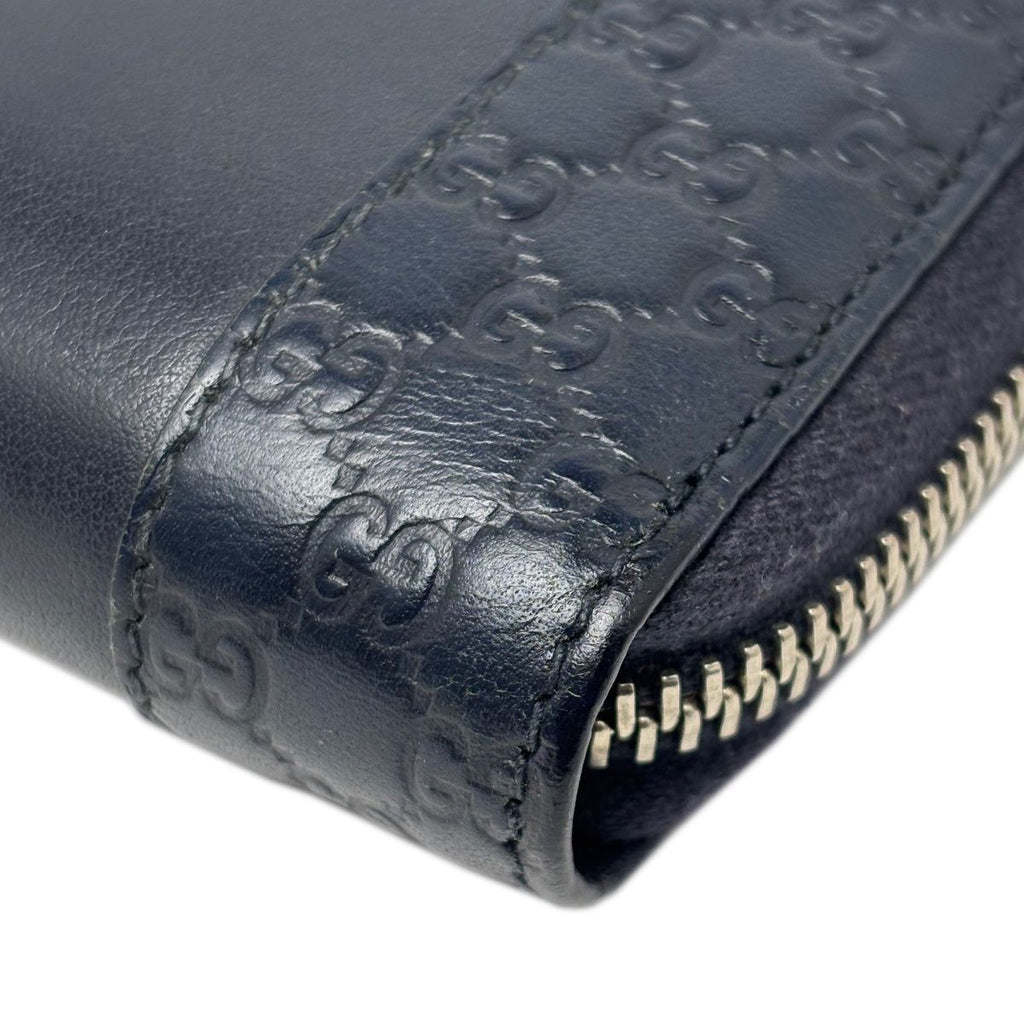 Gucci Wallet Leather Mistral Micro Guccissima Navy Silver — view 8