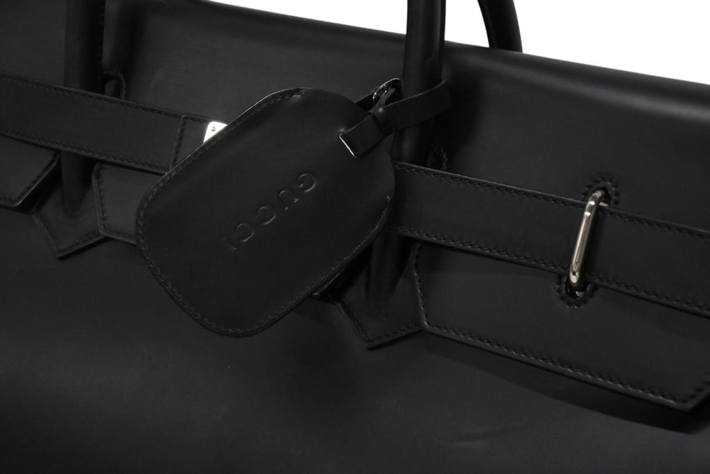 Gucci Kelly Shape Logo Boston Bag Calfskin Leather Black Silver — view 4