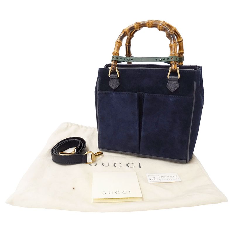Gucci Bag Shoulder 2-Way Bamboo Suede Navy 000/123