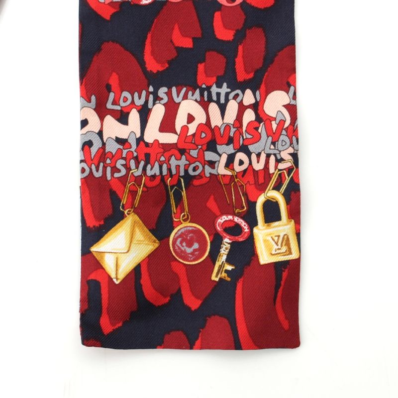 Louis Vuitton Bandeau Silk Monogram Key Pattern Logo Scarf Shawl Red — view 3