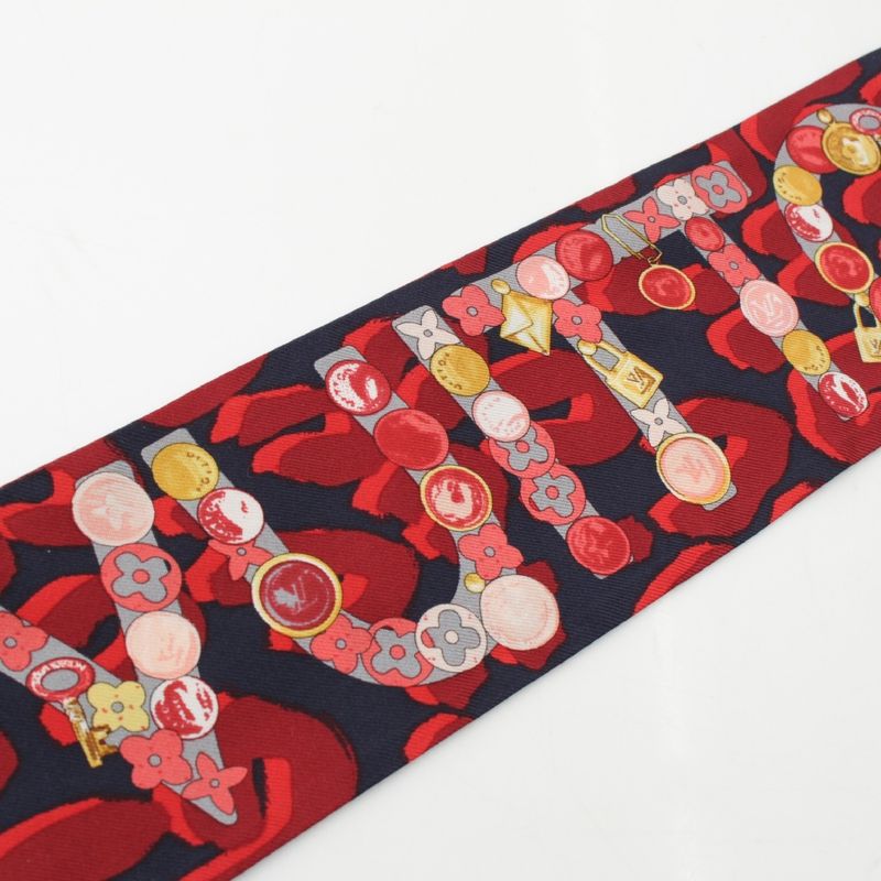 Louis Vuitton Bandeau Silk Monogram Key Pattern Logo Scarf Shawl Red — view 6