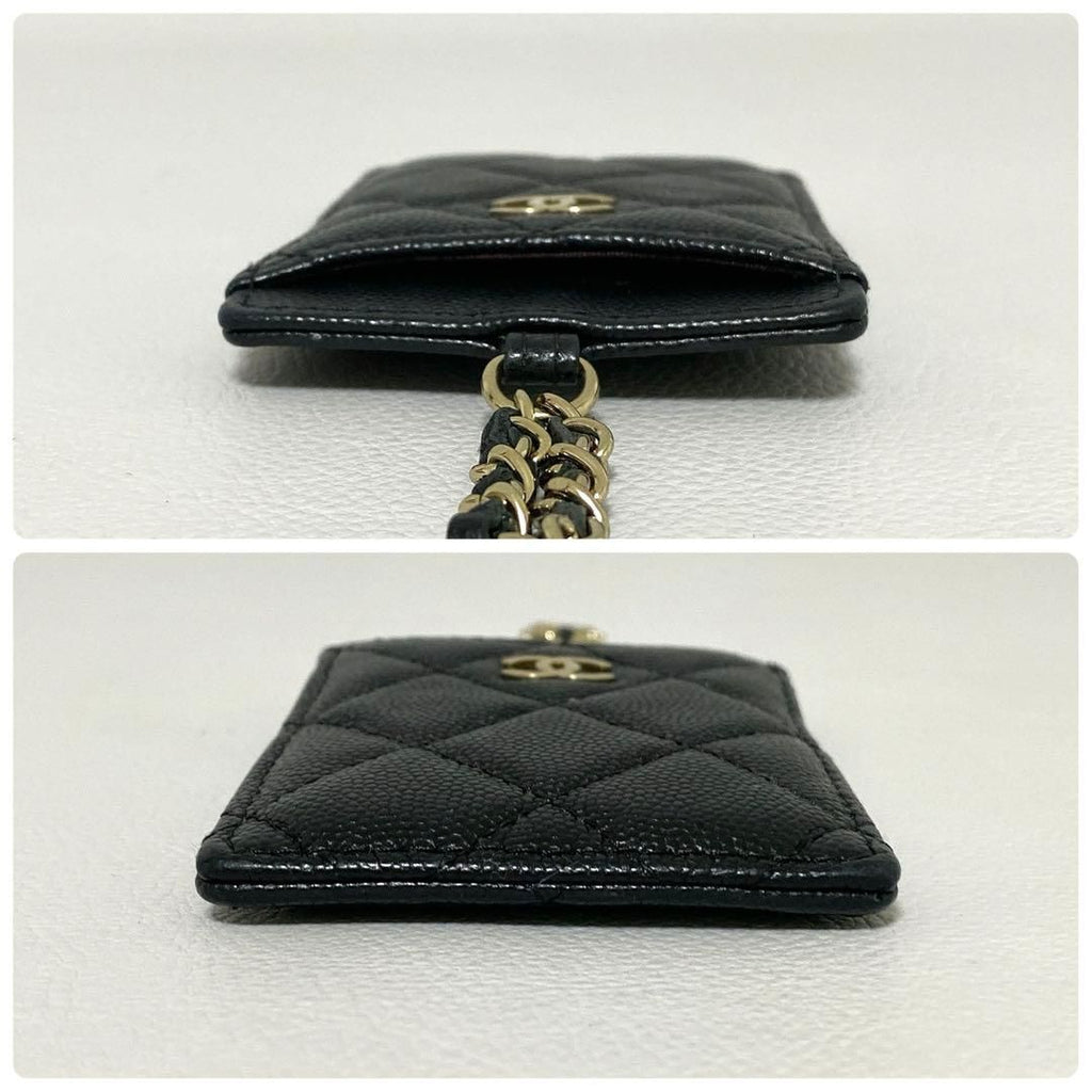 Chanel Quilted Card Case Caviar Leather Black CC Logo — view 6