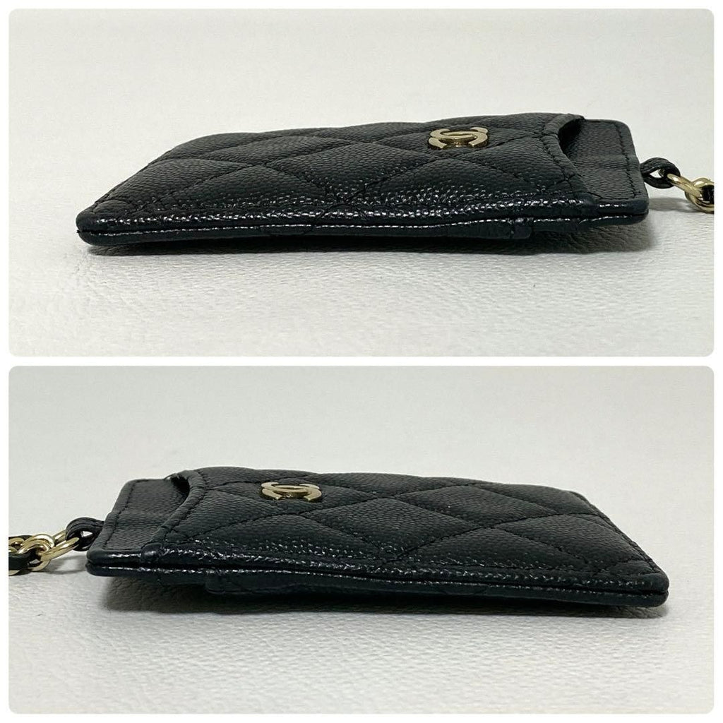 Chanel Quilted Card Case Caviar Leather Black CC Logo — view 5