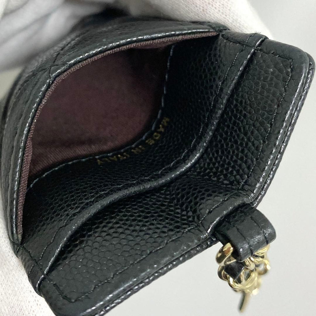 Chanel Quilted Card Case Caviar Leather Black CC Logo — view 4