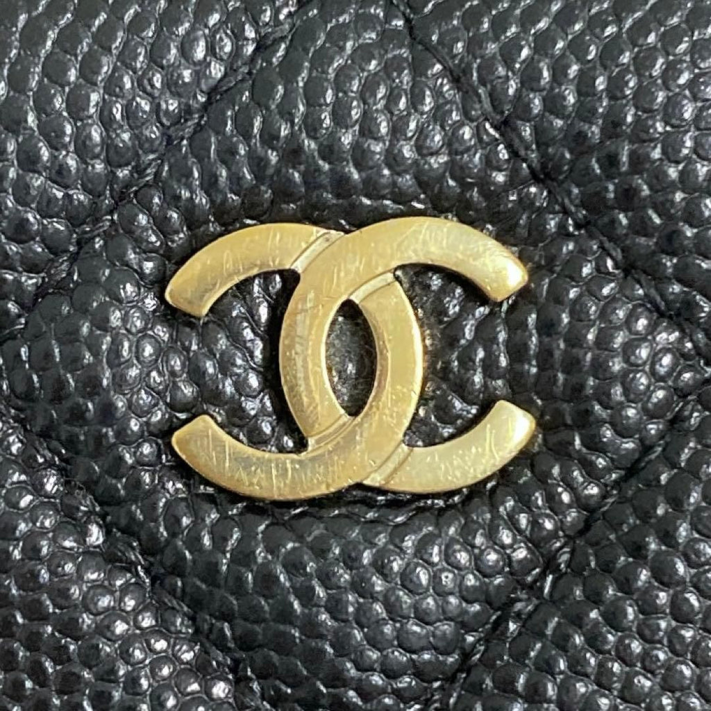 Chanel Quilted Card Case Caviar Leather Black CC Logo — view 8
