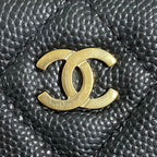 Chanel Quilted Card Case Caviar Leather Black CC Logo — view 8