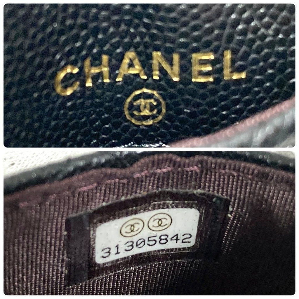 Chanel Quilted Card Case Caviar Leather Black CC Logo — view 9