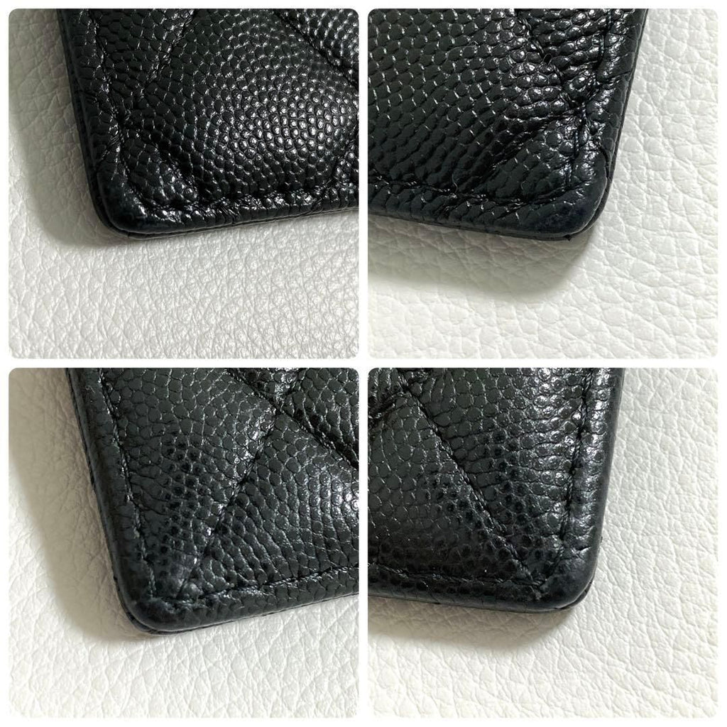 Chanel Quilted Card Case Caviar Leather Black CC Logo — view 7