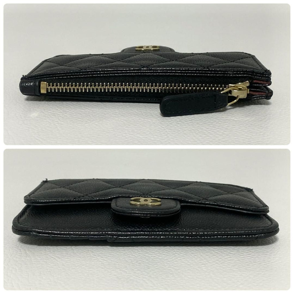 Chanel Quilted Zip Card Case Caviar Leather Black — view 5