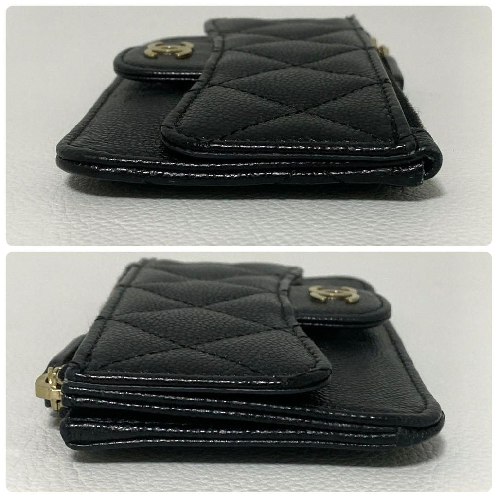 Chanel Quilted Zip Card Case Caviar Leather Black — view 4