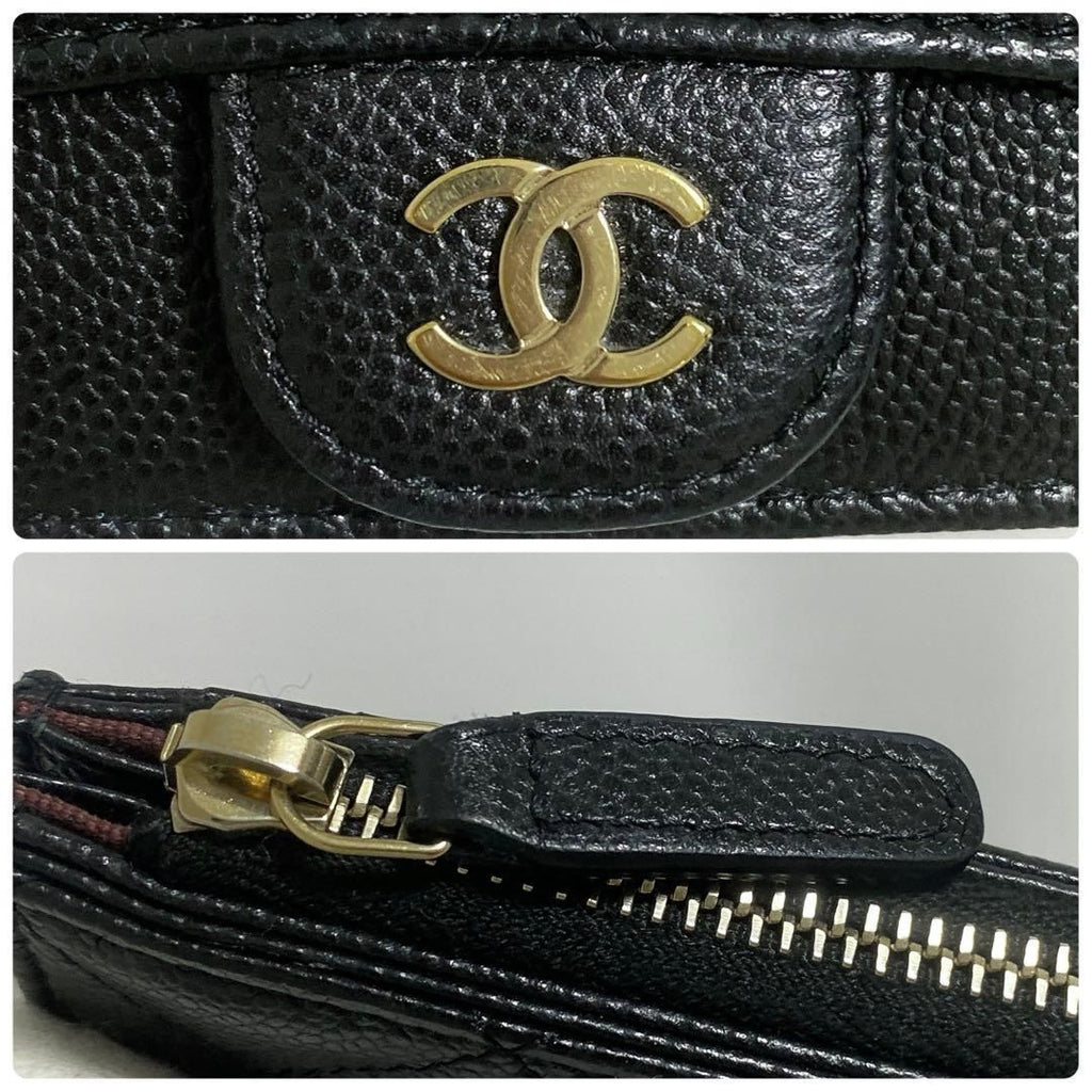 Chanel Quilted Zip Card Case Caviar Leather Black — view 8