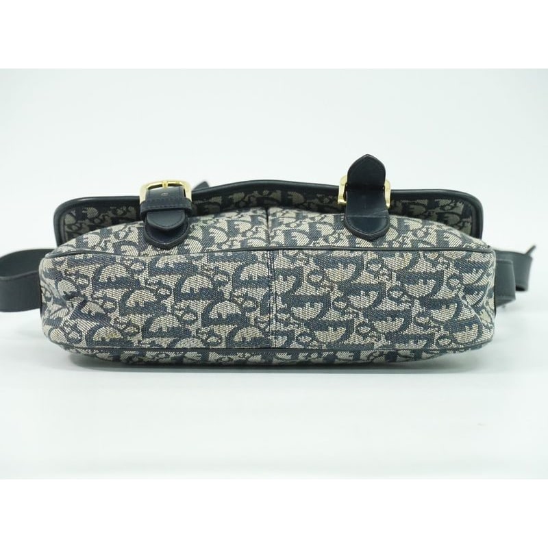 Christian Dior Trotter Shoulder Bag Pochette Canvas Gray Navy — view 4