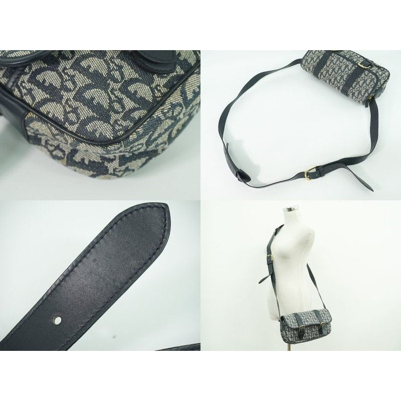 Christian Dior Trotter Shoulder Bag Pochette Canvas Gray Navy — view 7