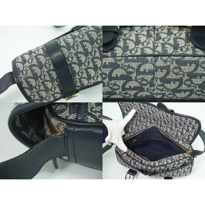 Christian Dior Trotter Shoulder Bag Pochette Canvas Gray Navy — view 8