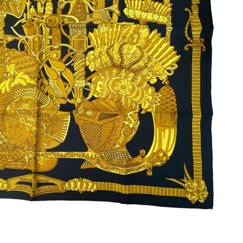 Hermes Carre 90 Armets En Panache Feathered Cavalry Helmet Black Gold Scarf — view 5