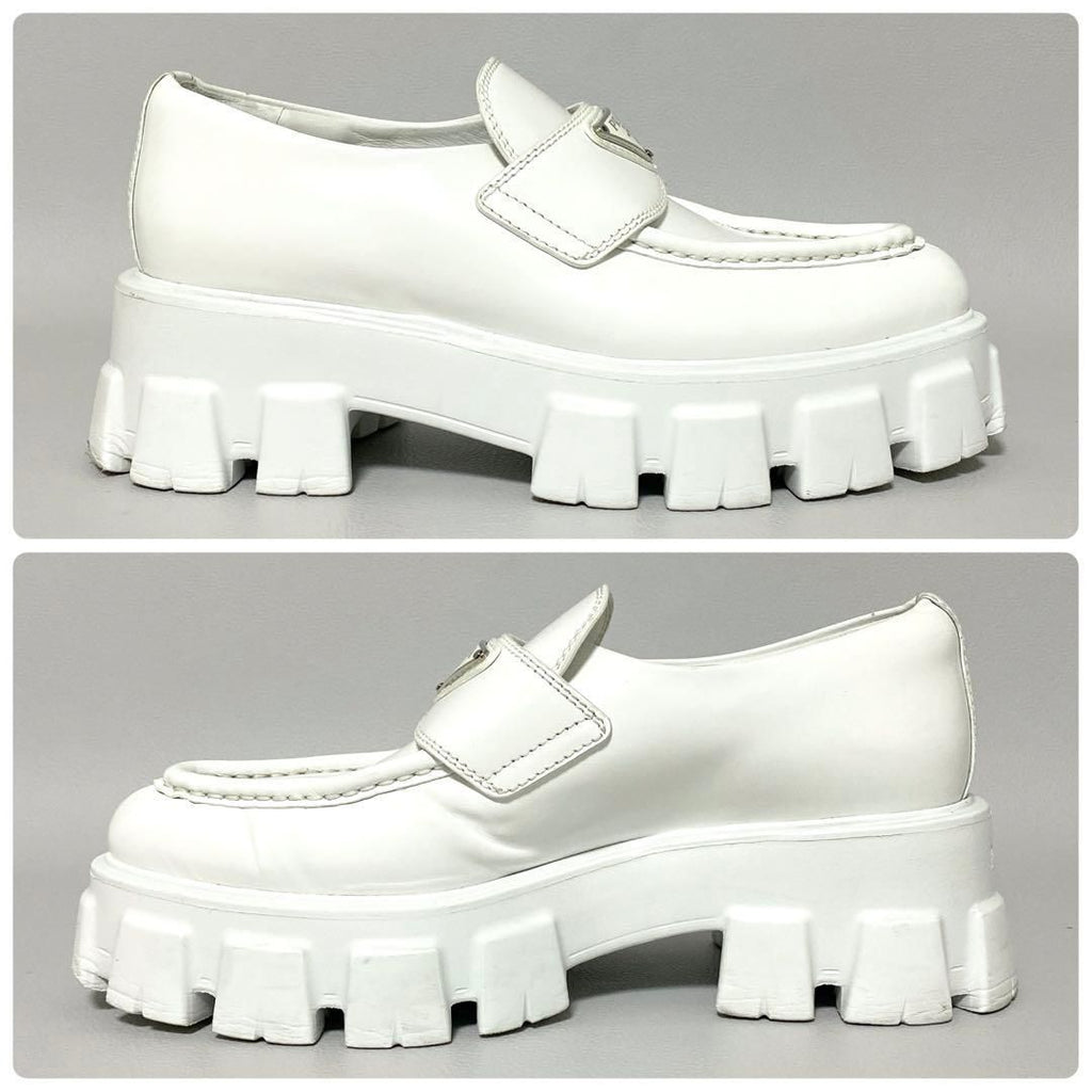 Prada Monolith Brushed Leather Loafers 36 White — view 6