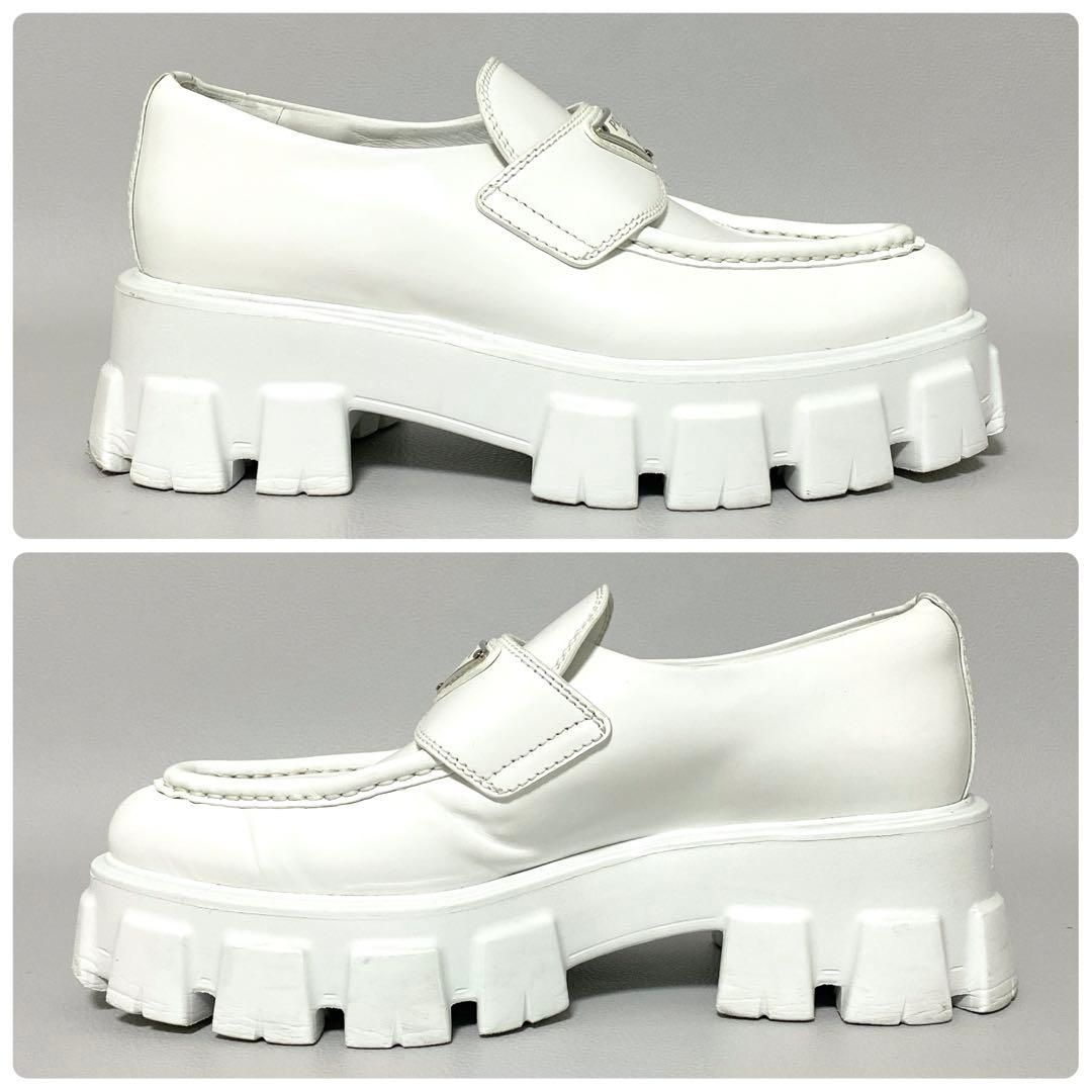 Prada Monolith Brushed Leather Loafers 36 White — view 6