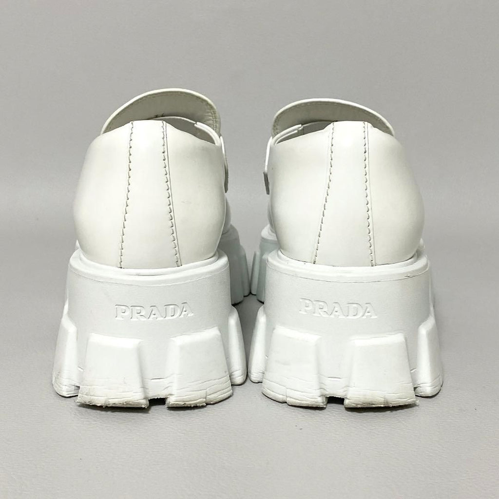 Prada Monolith Brushed Leather Loafers 36 White — view 4