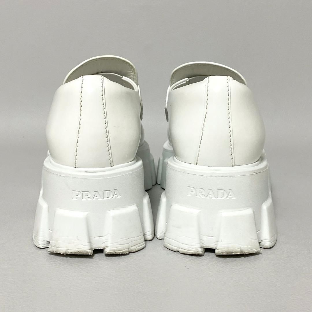 Prada Monolith Brushed Leather Loafers 36 White — view 4