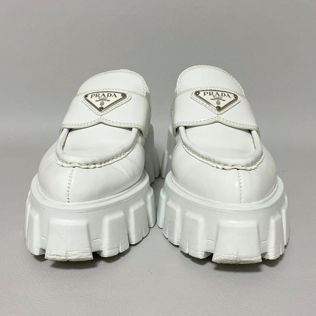 Prada Monolith Brushed Leather Loafers 36 White — view 3