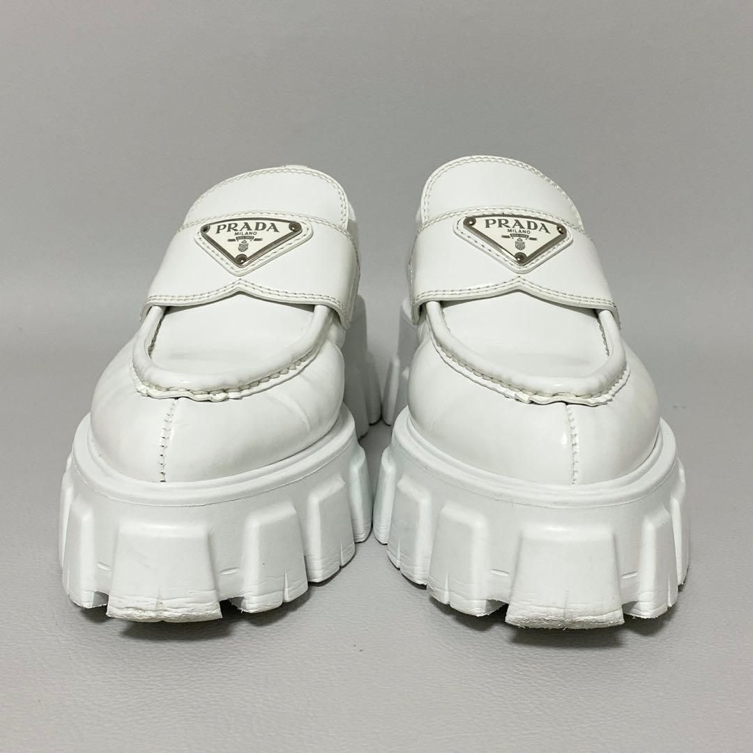 Prada Monolith Brushed Leather Loafers 36 White — view 3