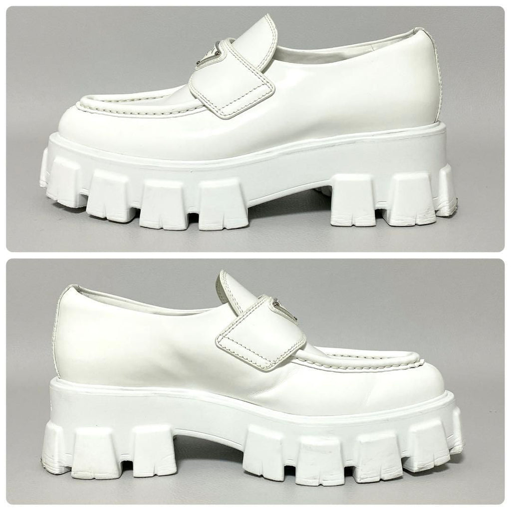 Prada Monolith Brushed Leather Loafers 36 White — view 5