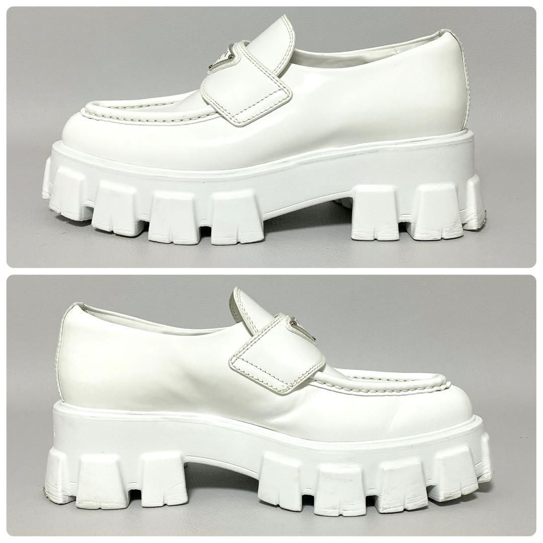 Prada Monolith Brushed Leather Loafers 36 White — view 5