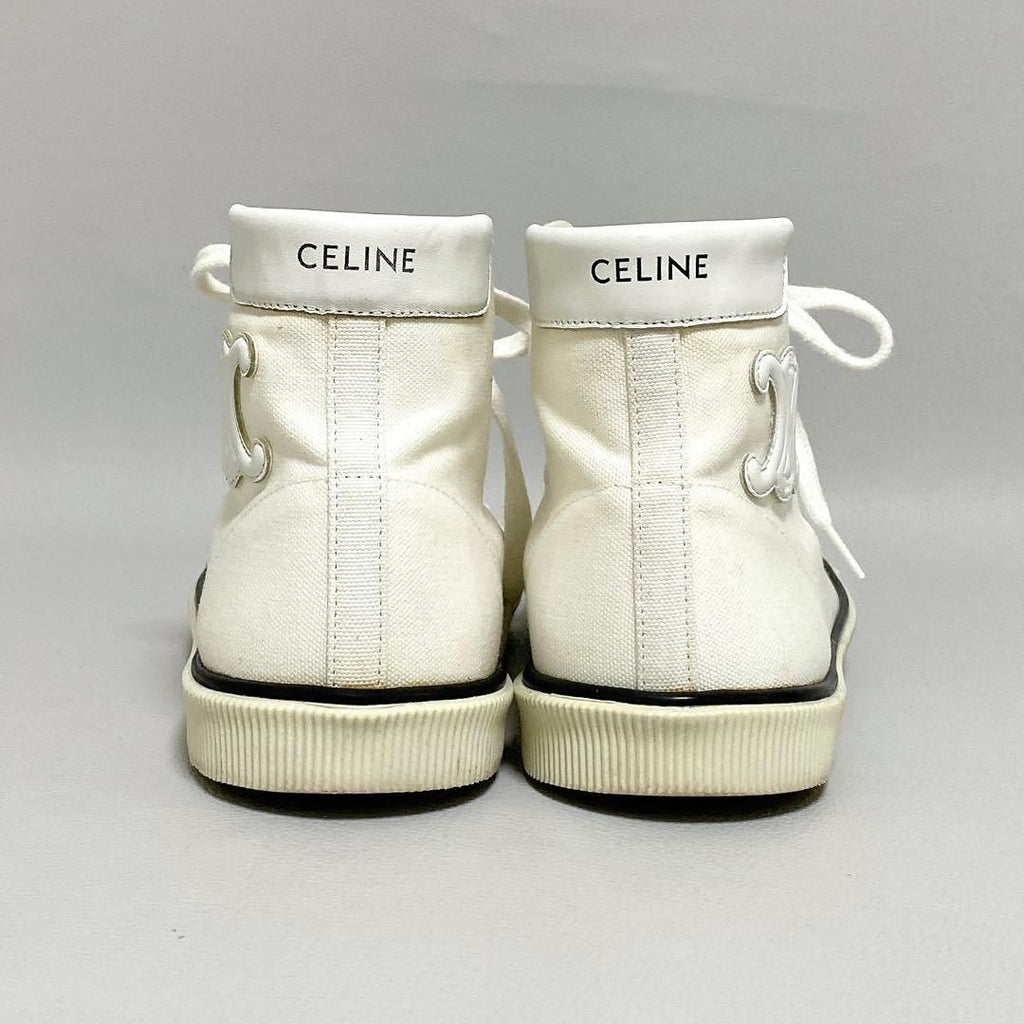 Celine Triomphe Canvas High Cut Sneakers 37 White — view 4