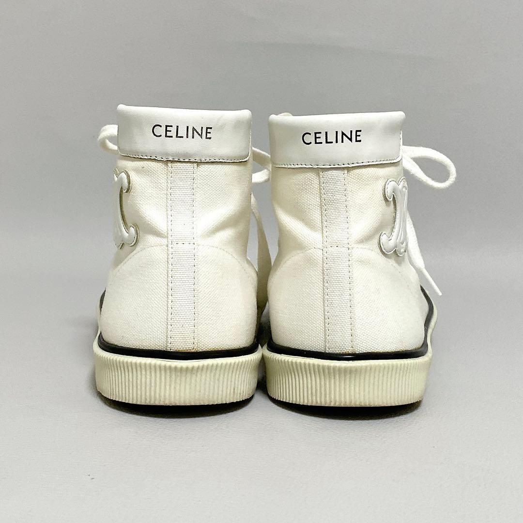 Celine Triomphe Canvas High Cut Sneakers 37 White — view 4