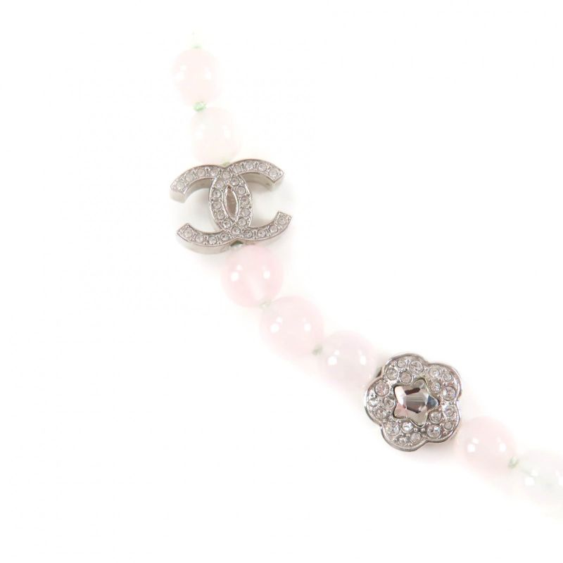 Chanel 2025 B25 P Natural Stone Rhinestone Necklace White Pink Silver — view 8