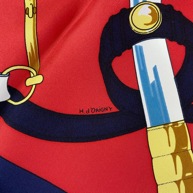 Hermes Carre 90 Scarf Eperon D'or Golden Spurs 100% Silk Navy Red Box — view 8