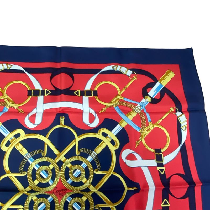 Hermes Carre 90 Scarf Eperon D'or Golden Spurs 100% Silk Navy Red Box — view 4