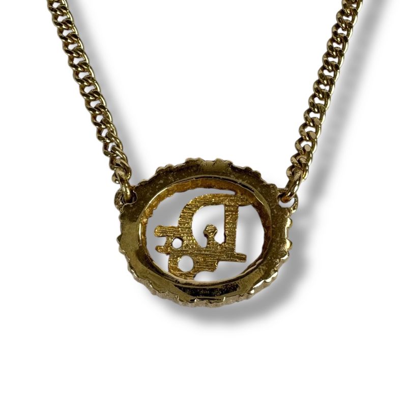 Christian Dior Rhinestone Oval Shape Necklace Gold Hardware Vintage — view 4