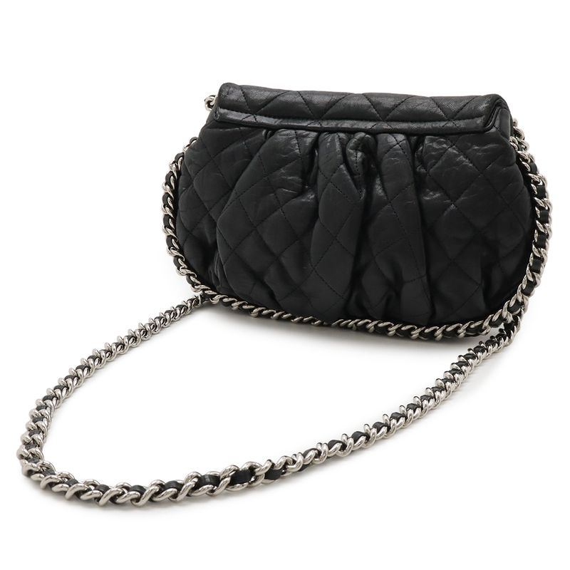 Chanel Quilted Chain Around Shoulder Lambskin Leather Black — view 3