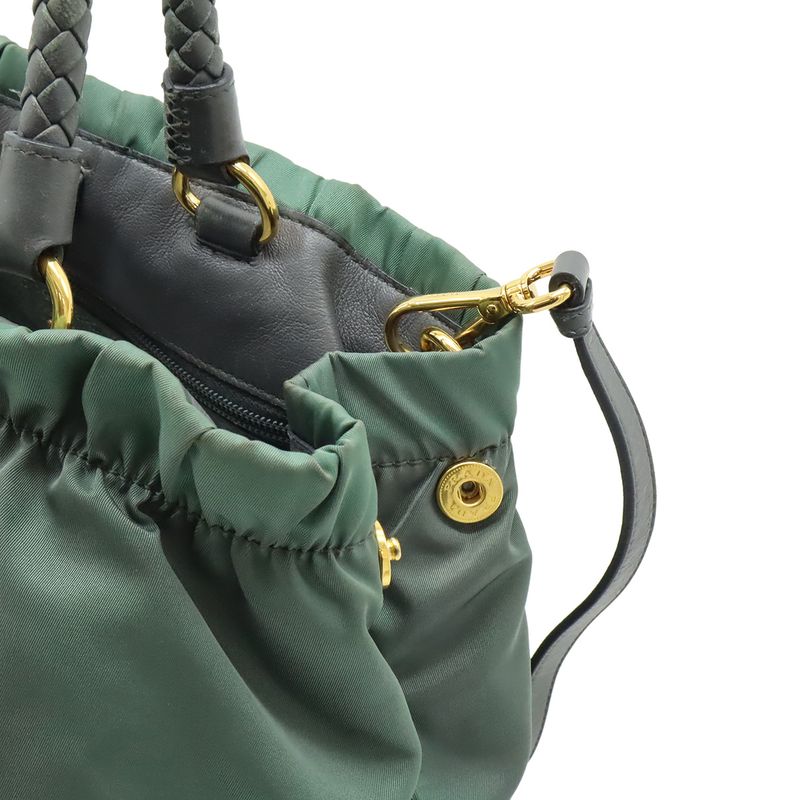 Prada Gathered Ribbon Handbag Braided Handle 2-Way Shoulder Bag Nylon Ardesia — view 6