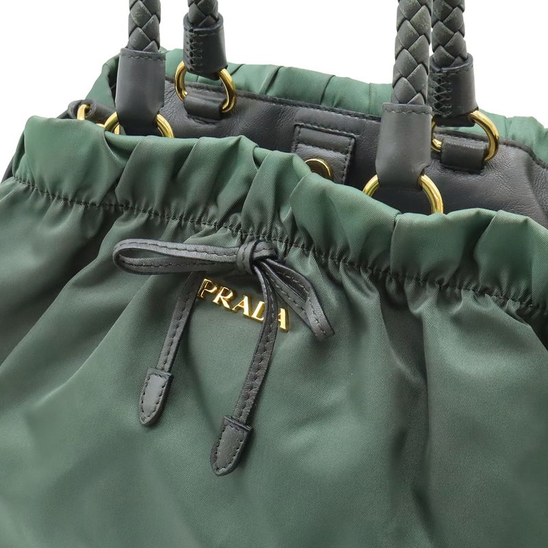 Prada Gathered Ribbon Handbag Braided Handle 2-Way Shoulder Bag Nylon Ardesia — view 8